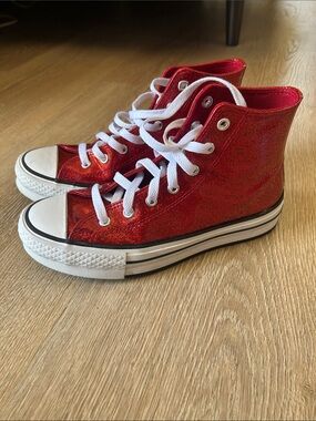 Converse Kids Red Glitter High-Top Sneakers with White Laces